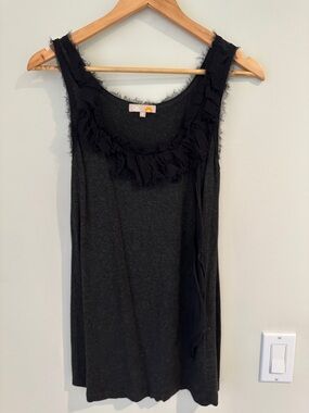 C&C California Black Ruffle-Trim Scoop Neck Tank